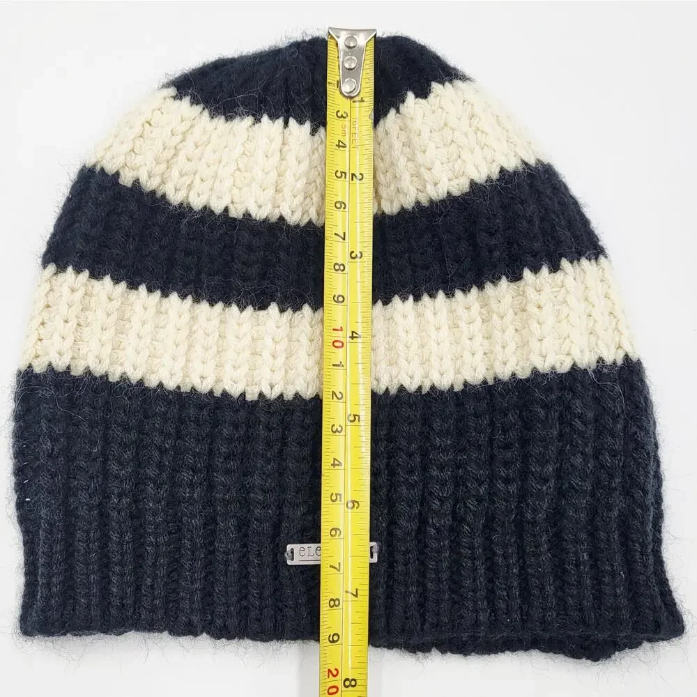 Element Eden Black & Cream Striped Knit Beanie Hat Women's - Picture 7 of 8